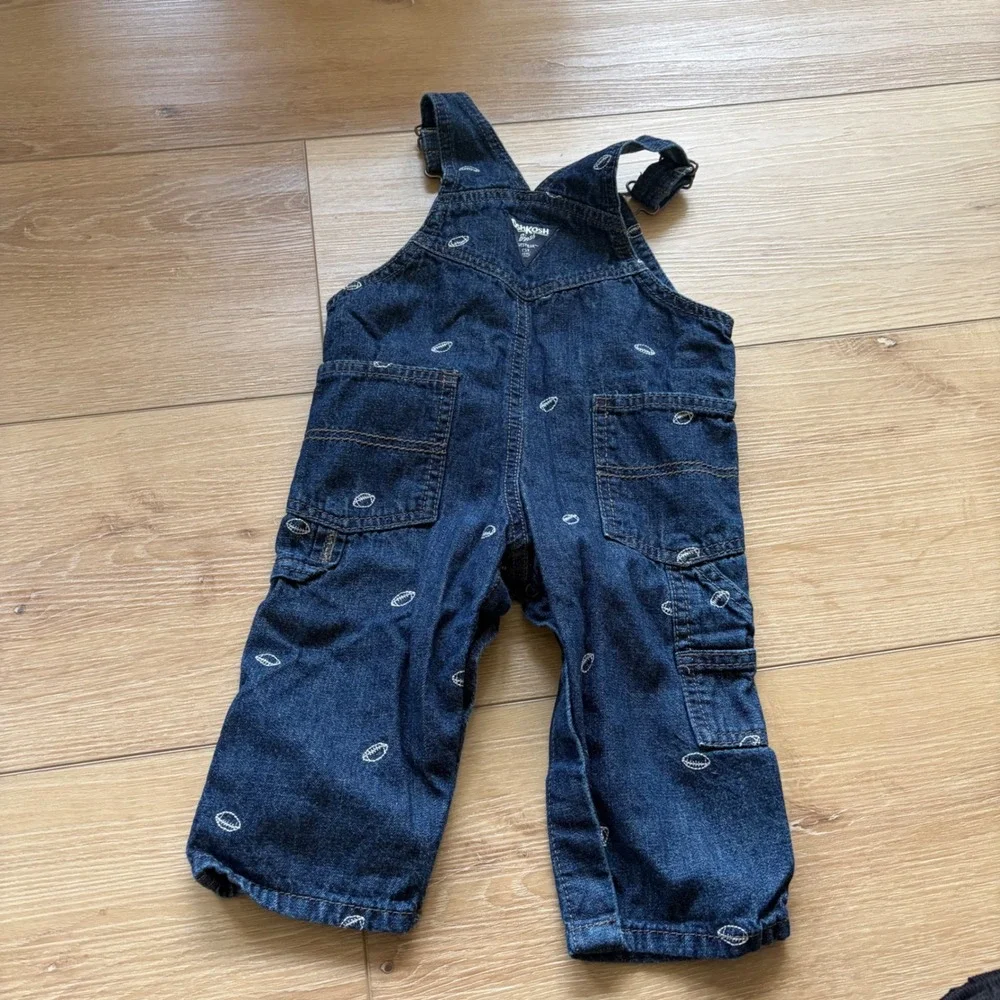 OshKosh Bgosh‎ size 12 months Denim Football Embroidered Vestbak Overalls Boys